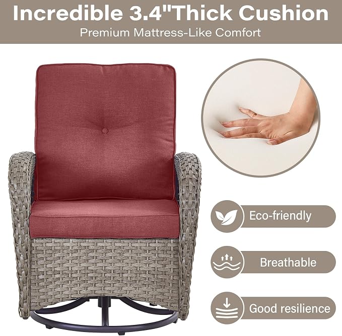 Belord 6 Pieces Wicker Patio Furniture Set - Swivel Rocker Outdoor Chairs with Outdoor Couch and Side Table, All-Weather Patio Conversation Set for Sunroom Backyard Deck