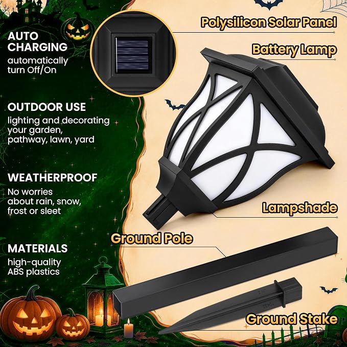 GIGALUMI Solar Halloween Lights Outdoor, LED Solar Pathway Lights 8 Pack | Garden Light Outdoor Decorations, Garden Decor for Yard, Patio, Landscape, Planter, Walkway (Green)
