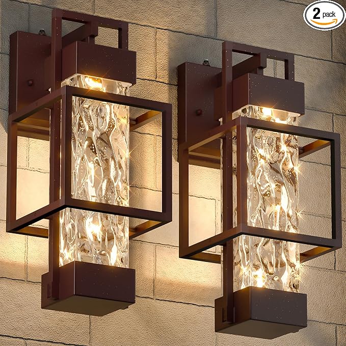 Hotsonic Oil Rubbed Bronze Dusk to Dawn Outdoor Porch Light Fixtures Wall Mount 14'' Dimmable Exterior Lighting for Outside Waterproof Wall Lantern Lamps Sconce Coach Lights for House Garage (2 Pack)