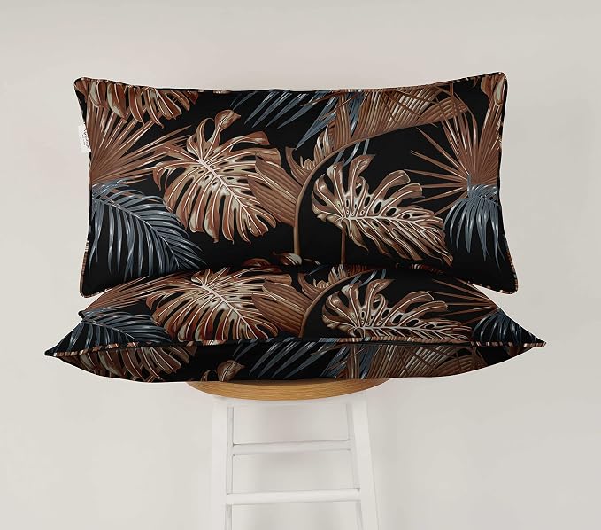 Indoor/Outdoor Polyester Fabric Lumbar Pillow Cover, All-Weather Waterproof Rectangular Cushion Case for Patio Furniture, 12 x 18 Set of 2 - Tropical-26