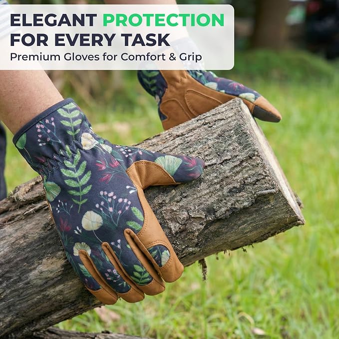 Flora Women's Gardening Gloves, Thorn Proof Microfiber Leather Garden Gloves for Women, Breathable Grip for Rose Garden Planting, Pruning, Weeding, Digging and Yard Work