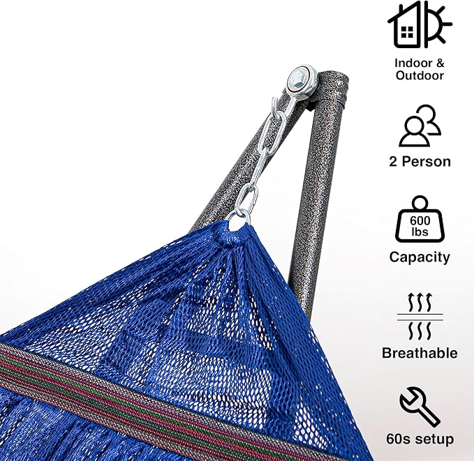 Best Home Fashion Portable Hammock with Collapsible Steel Stand, 600 lbs Capacity, No Tools Assembly, Carrying Bag Included, Perfect for Indoor Outdoor Backyard Patio Camping Beach, 2 Person, Navy