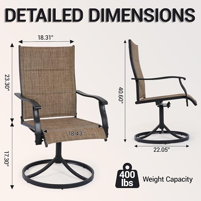 Patio Swivel Rocker Chairs Set of 8,Outdoor Dining Chairs High Back,15° Gentle Rocking Patio Chair with Padded Textilene, Metal Frame for Poolside Lawn Garden,Brown(8 PCS)