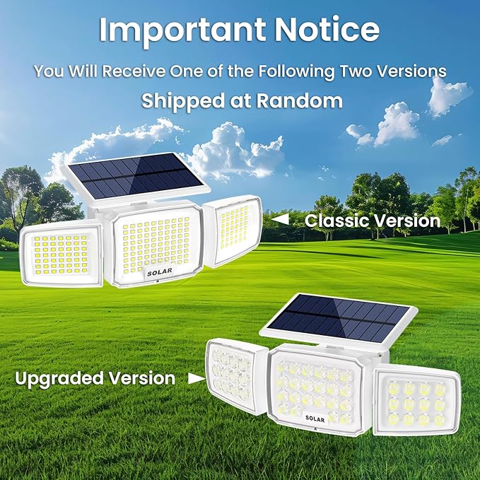 White Solar Security Light Outdoor Super Bright LED, Motion Sensor Solar Flood Light, 3 Heads 270° Wide Angle, Remote Control,IP65 Waterproof, 3 Modes (4 Packs)