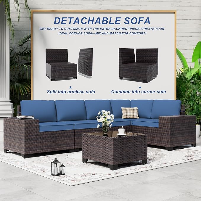 9 Pieces Patio Furniture Set with 2 Swivel Chairs Patio Furniture Outdoor Sectional Sofas Outdoor Patio Conversation Set - Blue