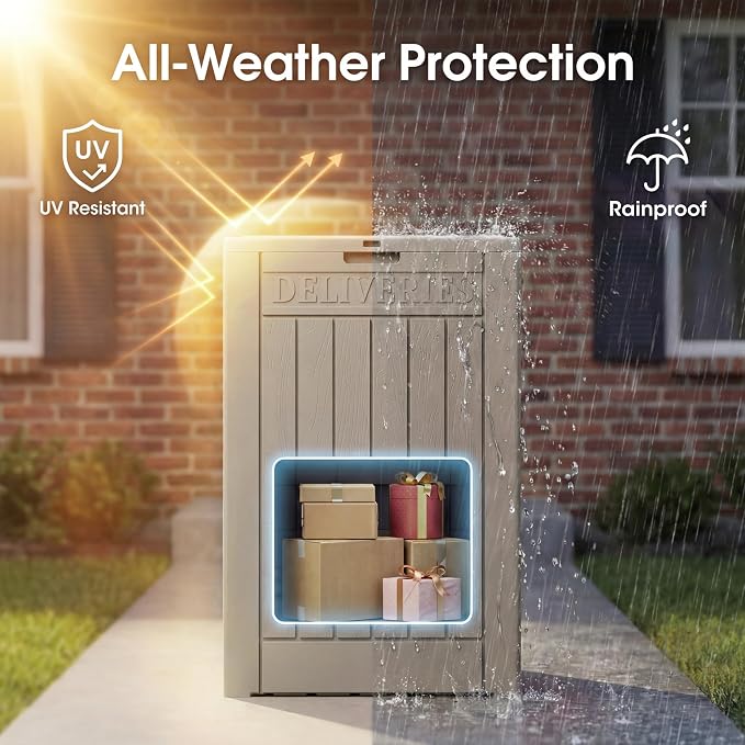 Greesum 52 Gallon Extra Large Deck Box with Lock, Heavy-Duty Resin Outdoor Storage Container, Waterproof Lockable Chest for Patio Furniture, Garden Tools, Pool Equipment, Light Coffee