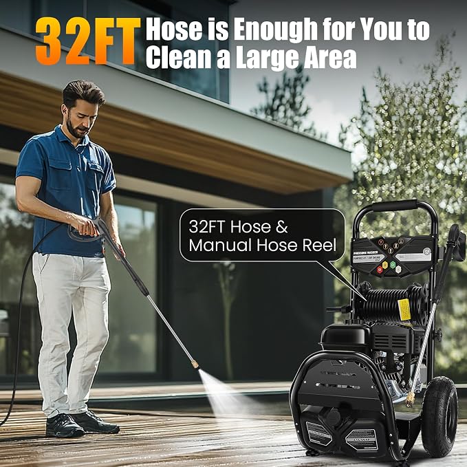 4200PSI Gas Pressure Washer 4.0GPM Gas Power Washer 212CC Powered Washing Machine Commercial High Pressure Washer with 32ft Hose&5 Nozzles for Patio Garden Yard Vehicle,EPA/CARB/ETL (Black)