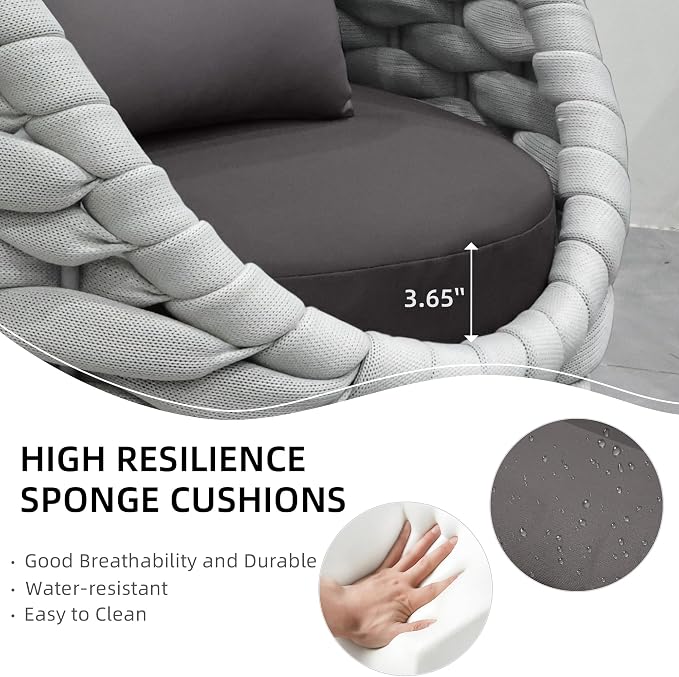 TWT 6-Piece Aluminum Patio Furniture Set, Olefin Rope Modern Outdoor Conversation Set Sectional Sofa with Water Repellent Thick Cushions and Coffee Table for Balcony, Garden, Light Grey