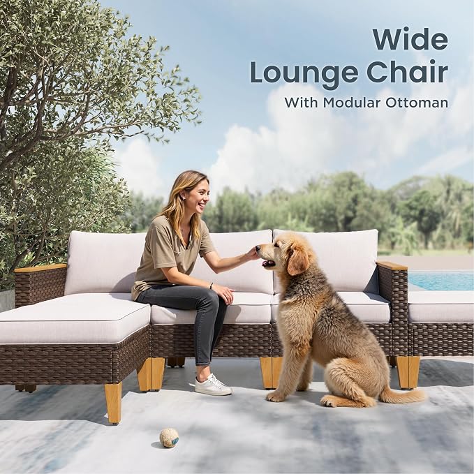 PHI VILLA Patio Furniture Sectional Sofa Set of 2，Outdoor Wicker Furniture Armless Sofa with Cushion for Front Porch, Beige