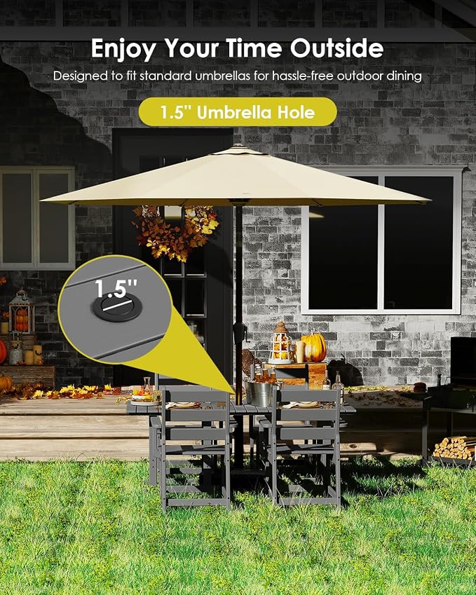 GREENVINES 5-Piece-Outdoor-Table-and-Chairs | HDPE | Patio Furniture | Slatted Dining Sets for 4 | Removable Armrests | Connectable Tables | All Weather | for Backyard Poolside Garden | Grey