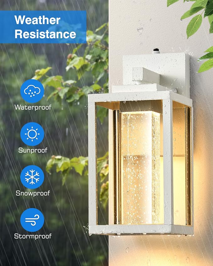 VIANIS White Exterior Lighting Fixtures Wall Mount for House, 100% Aluminum Outdoor Sconces Wall Lighting for Garage with Integrated 10W LED Light Source, Dusk to Dawn Coach Lights Outdoor Lantern