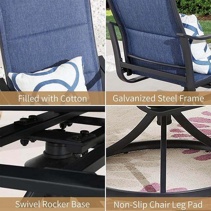 Patio Dining Set 5 Pieces Outdoor Furniture Sets Swivel Rocker Chairs Metal Round Table with All Weather Frame (5Pcs, Blue)