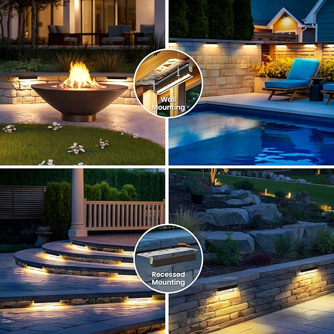 AUDERWIN Retaining Wall Lights, 7 Inch LED Hardscape Lighting Waterproof, 12V Low Voltage Landscape Lighting, Outdoor Step Lights for Patio Stairs Deck 2700K, 270° Rotate, 12 Pack