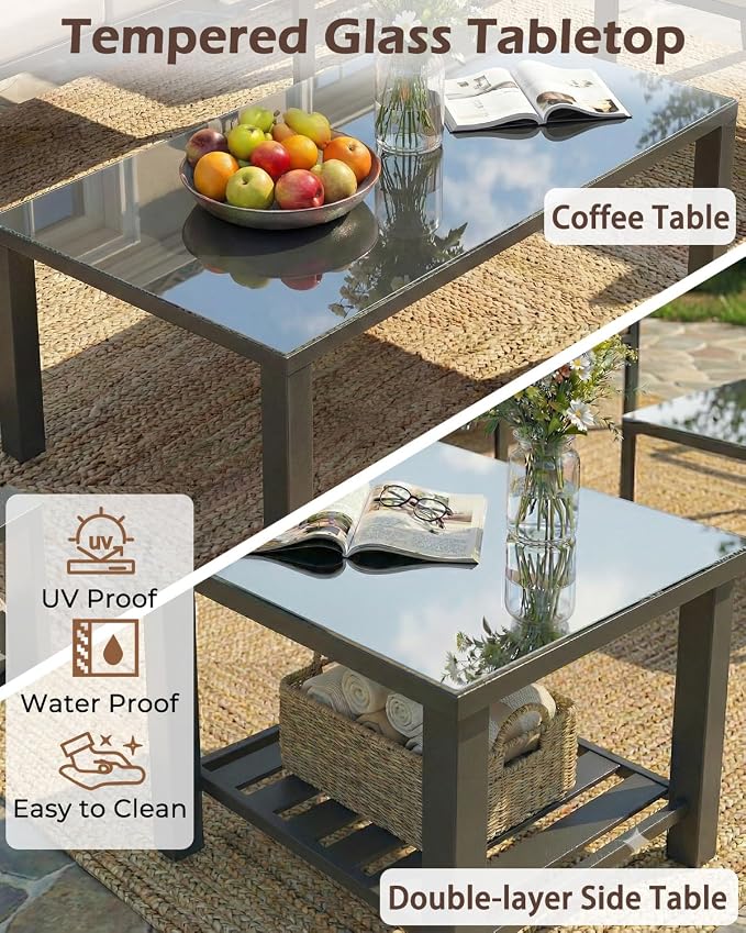 U-MAX Aluminum Patio Furniture Set 7 Seats, Modern Furniture Clearance with Coffee Table & Side Table, Patio Conversation Sets with Deep Cushions for Lawn, Garden, Porch, Balcony, Dark Grey