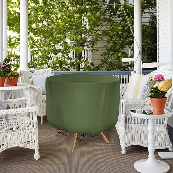 Patio Table Chair Cover (Green), 23" DIA X 18"H, Portable Propane Grill covers, Outdoor Patio Furniture Cover Waterproof for Coffee Table, Hot Tub Side Table with 7.5 Gallon Cool Bar and Wine Cooler