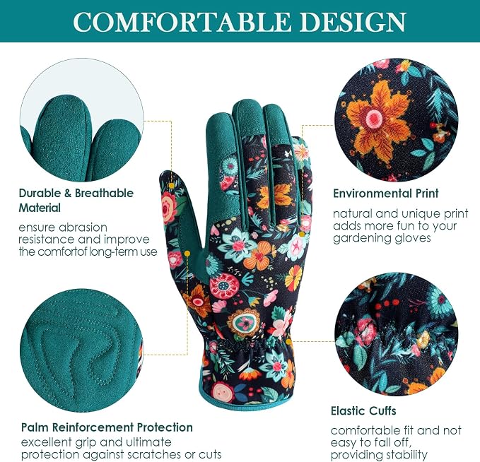 Trifabricy Gardening Gloves for Women, Breathable Leather Garden Gloves with Grip, Thorn-Proof Puncture-Resistant Work Gloves