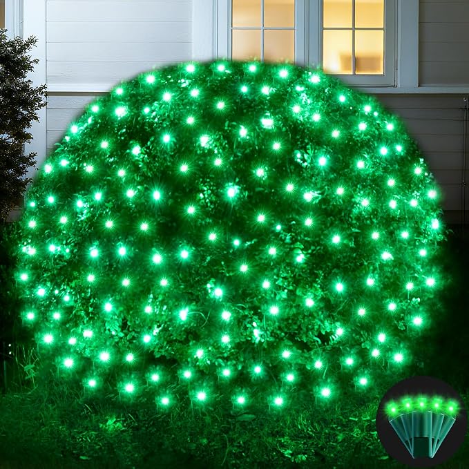 Led Net Lights Christmas Lights Outdoor 200Leds 9ft x 6ft Upgraded Green Christmas Net Lighting, Waterproof 5mm LED Wide Angle Outdoor Indoor Mesh Net Light for Trees, Bushes, Shrubs Decorations