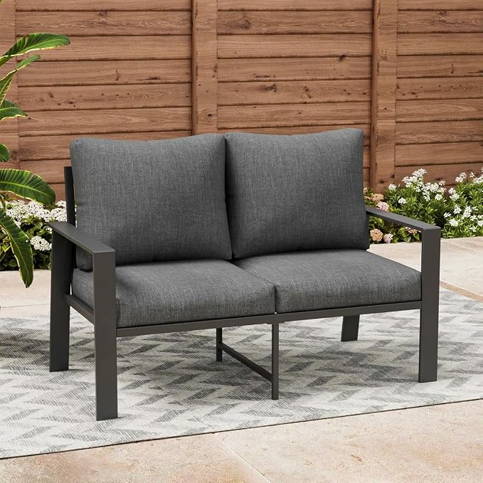Outdoor Loveseat Aluminum Patio Sofa for Small Space Weather-Resistant Patio Furniture with 4" Cushion for Garden, Porch, Poolside