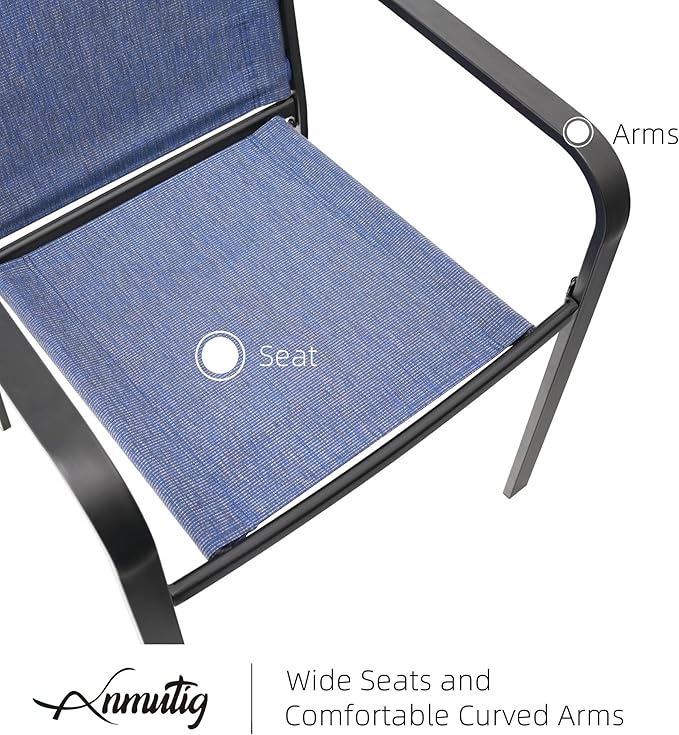 Anmutig Small Outdoor Patio Set with 27.5 Inch Metal Square Dining Table and 2 Navy Blue Stackable Chairs