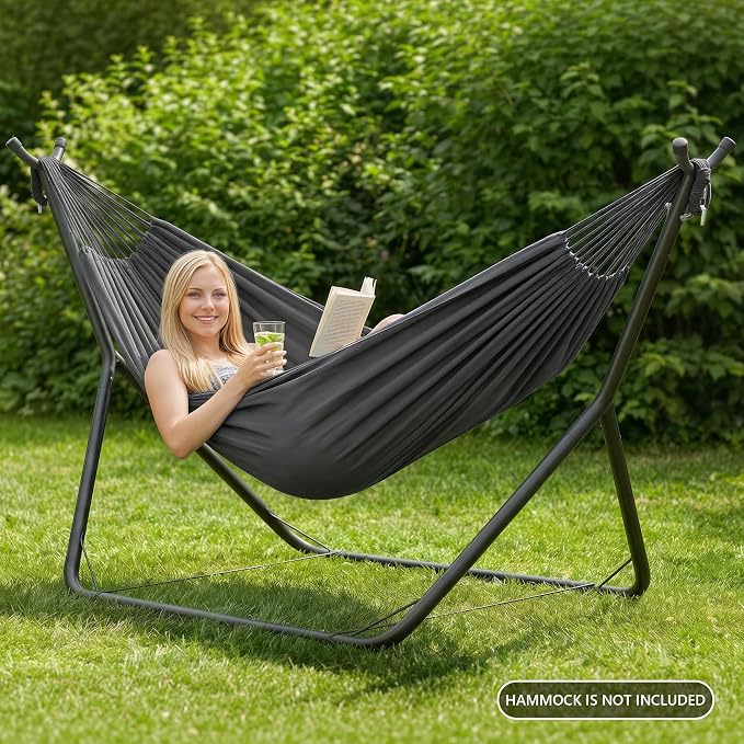 ANOW Portable Space Saving Heavy-Duty Steel Stand for 10FT Hammock, Black | Hammock Stand Only, Height Adjustable