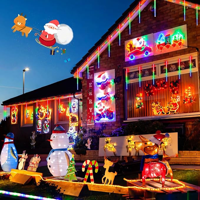 JMEXSUSS 2 Pack Solar Meteor Shower Lights, 16 Tube 288 LED | Multicolor Meteor Christmas Lights, Solar Christmas Lights Outdoor Waterproof for Tree Christmas Decorations