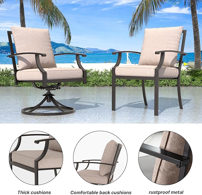 5 Pieces Outdoor Patio Furniture Set with 48" 55000 BTU Round Propane Fire Pit Table,Patio Dining Set Outdoor Conversation Sets 4 Swivel Chairs for Deck,Backyard and Garden,Brown