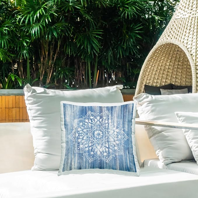 Stupell Industries | Blue Boho Floral Fractal, 18 x 18 | Outdoor Pillow, Made in USA - By Liz Jardine