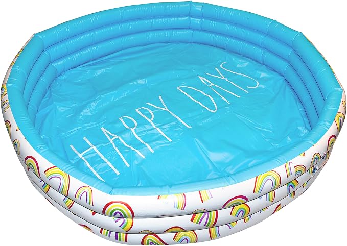 Coconut Float Rae Dunn x Mini Pool with Rainbow Graphics - Happy Days! Inflatable Swimming Pool for Kids - Great Splash Pool for Backyard, Summer Parties & Swim Events Ages 5+