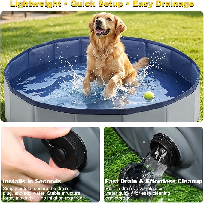 Eooqi Foldable Dog Pool, Collapsible Pet Bath Tub & Kiddie Wading Pool, Portable Hard-Side Dog Swimming Pool for Puppies, Small & Medium Dogs, Cats and Kids (Gray, 39.5"-M)