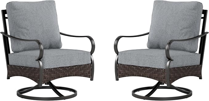 PHI VILLA Swivel Patio Sofa Chairs - 2 PCS Outdoor Swivel Rocker Armchairs, Patio Seating with High Back Deep Seat for Porch Deck Balcony