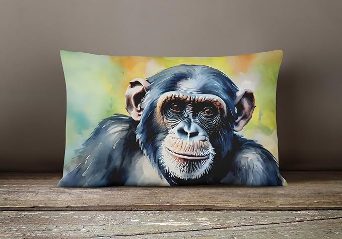 Caroline's Treasures DAC2893PW1216 Chimpanzee Throw Pillow Machine Washable, Indoor Outdoor Decorative Pillow for Couch, Bed or Patio, 12HX16W