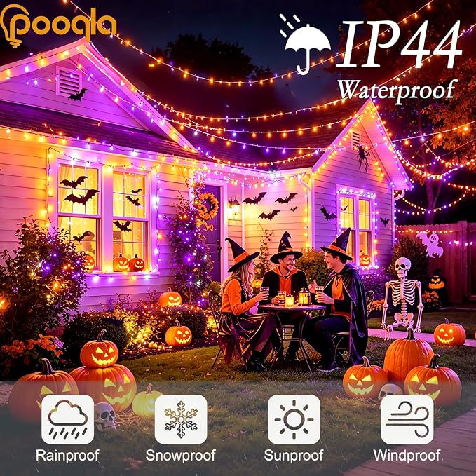 500 LED Orange Purple Halloween Lights Outdoor String Lights, 164 ft | Green Wire Waterproof Twinkle Fairy Lights with Timer, 8 Modes Connectable String Lights Indoor Halloween Decorations