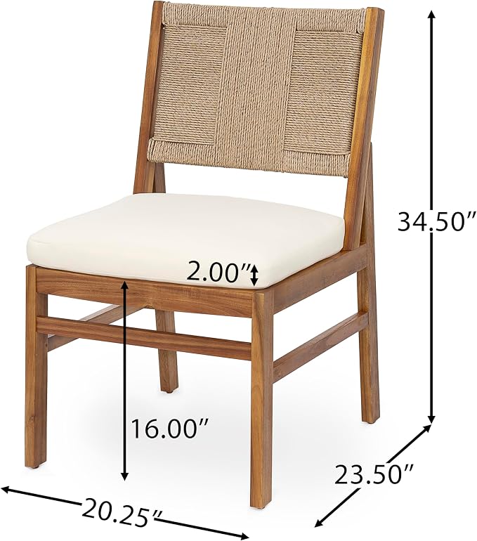 Christopher Knight Home 7 Piece Outdoor Dining Set with 70 Inch Oval Acacia Wood Patio Table and 6 Wicker Woven Dining Chairs with Cushions, Teak Finish Outdoor Table and Chairs for Patio Deck Garden