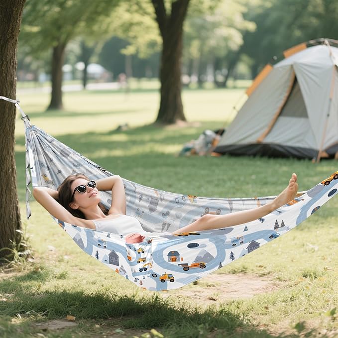Camping Hammock Outdoor Hammocks for Outside Blue Road Vehicle Beach Trees Portable Lightweight with Pockets Tree Straps Indoor