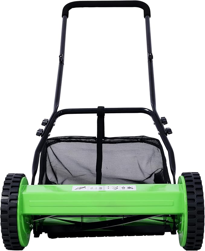 14-Inch 5-Blade Push Reel Lawn Mower with Grass Catcher, Adjustable Blade Height (Green/14-Inch)