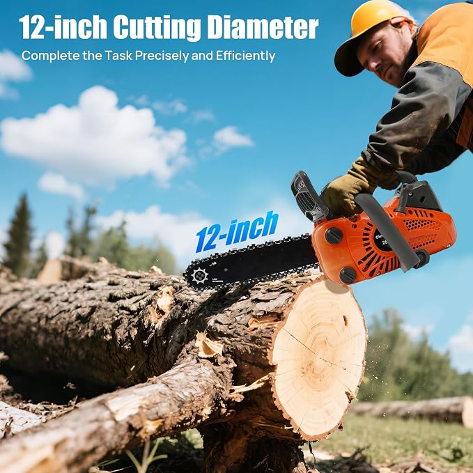 12 Inch Gas Chainsaw, 2-Stroke 25.4CC Top Handle Chainsaw Gas Power Chain Saw, Lightweight Small Chain Saw, Portable Cordless Chain Saw for Wood Cutting & Tree Trimming, 9000RPM