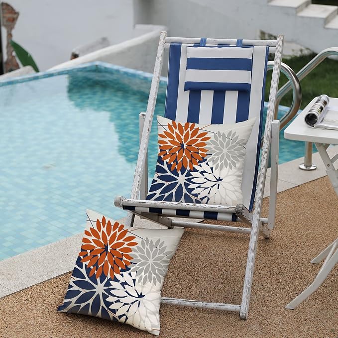 DFXSZ Pack of 2 Outdoor Waterproof Throw Pillow Covers 16x16 Orange Blue | Polyester Spring Summer Fall Floral Decorative Cushion Cases(NO INSERT),For Couch Patio Funiture Garden Home Decor