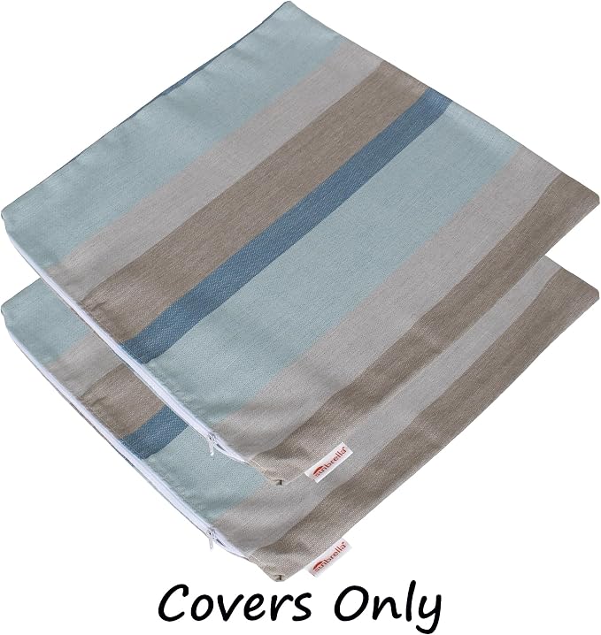 Outdoor/Indoor Sunbrella Throw Pillow Cover Only Square Set of 2 Pieces 16 inch x 16 inch Gateway Mist Stripe - Insert Not Included, Blue/Brown