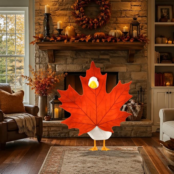 Fall Goose Outfit Autumn Maple Leaf Goose Costumes for Outdoor Decor | for 23''H Plastic/Cement Statues, Lawn Porch Goose Clothes Autumn Thanksgivng Garden Patio Decor