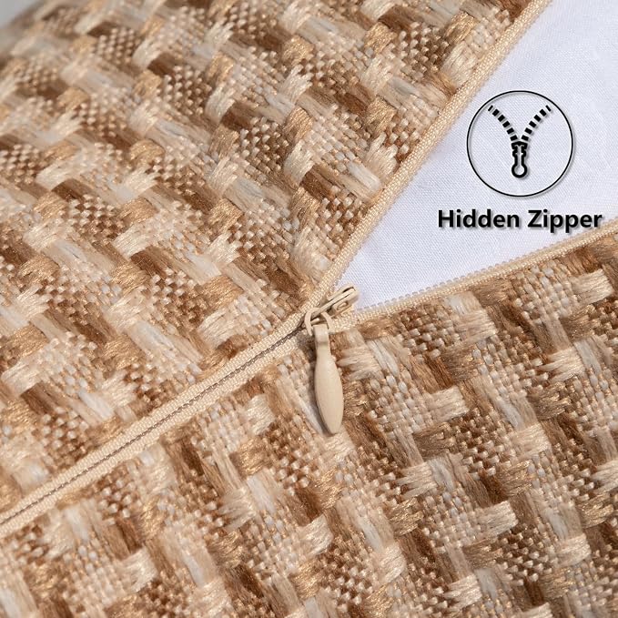 Kevin Textile Outdoor Waterproof 24"x24" Pillow Covers 2 Pack, Light Brown | Water Resistant Weaving Faux Linen Texture Throw Pillow Covers, Outside Decorative Pillowcases for Garden Patio Balcony Couch