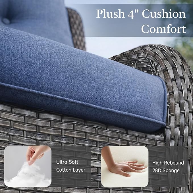 Outdoor Swivel Chairs-Patio Swivel Glider Chairs with Ottomans Outdoor Conversation Set for Deck Balcony Poolside Backyard-Grey/Blue