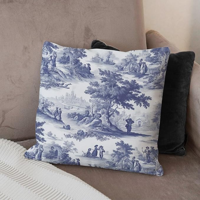 Pillowcase Navy White Blue Decorative Toile Print Cushion Cases Rustic French Charmed Life Toile Pillow Cover Accent Modern Decorative Pillow Covers for Patio Deck Chair 26x26 in