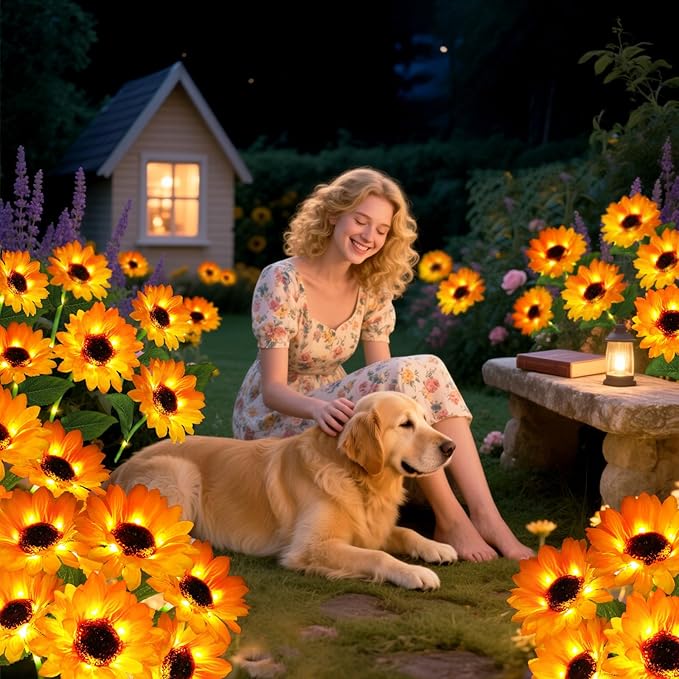 Solar Garden Lights 2 Pack 12 Solar Sunflower Lights, Gifts for Mom Women Grandma Mothers Day Birthday, Waterproof Solar Flower Light for Outdoor Decoration, Decorative Stakes for Yard,Landscape,Patio
