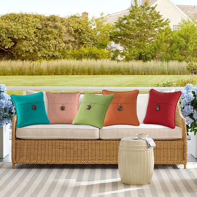Outdoor Decorative Pillows with Coconut Button Pack of 4, 18" x 18" Outdoor Pillow Set for Couch Bed Throw Patio Sofa, Peacock Blue
