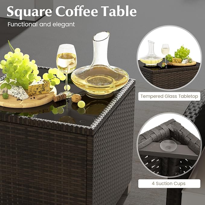 HAPPYGRILL 5-Piece Outdoor PE Rattan Conversation Set, Wicker Patio Furniture Set with Cushion, Ottoman & Coffee Table for Backyard Garden Poolside Lawn Deck Porch (Mix Brown & Off White)