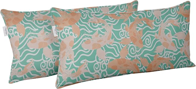 Indoor/Outdoor Polyester Fabric Lumbar Pillow Cover, All-Weather Waterproof Rectangular Cushion Case for Patio Furniture, 12 x 20 Set of 2 - Fish-83