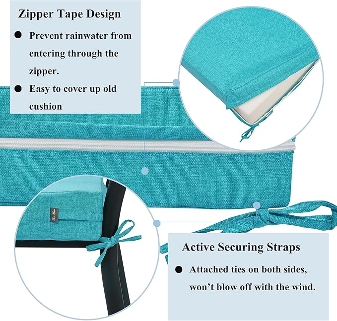 FUNHOME Outdoor Chair Cushion Covers 2 Pack, No Insert! Patio Cushion Covers Replacement 22" x 20" x 4", Water Resistant Patio Chair Cushion Slipcovers, Aqua Blue(Covers ONLY)