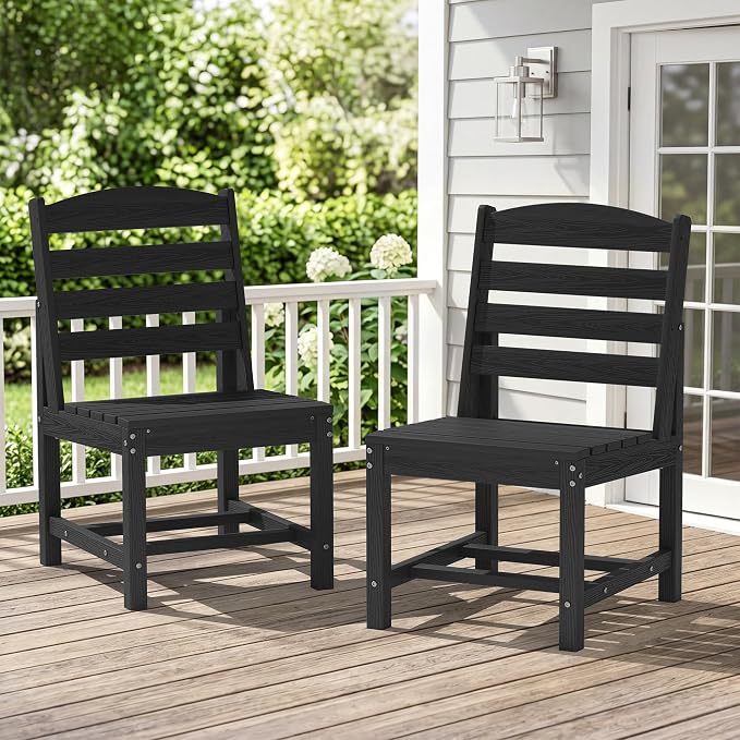 KINGYES Patio Armless Dinning Chairs Set of 2, HDPE All-Weather Outdoor Patio Chairs for Garden Backyard, Black