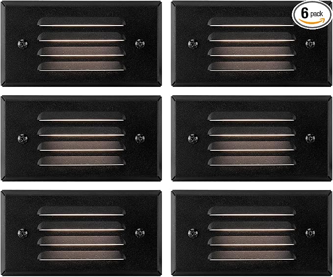 12V 3W Surface Mount Low Voltage LED Step Light Fixture with Horizontal Louvered Faceplate for Steps Decks Pathway Yard Stairs Fences, IP65 Outdoor Waterproof, Wet Locations, 6 Pack