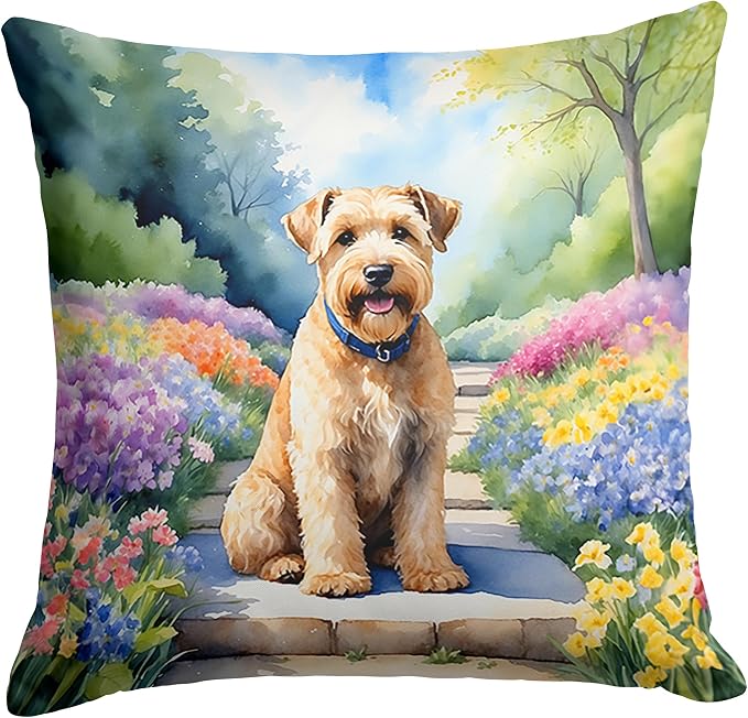 Caroline's Treasures Wheaten Terrier Spring Path Throw Pillow Machine Washable, Indoor Outdoor Decorative Pillow for Couch, Bed or Patio, 18Hx18W